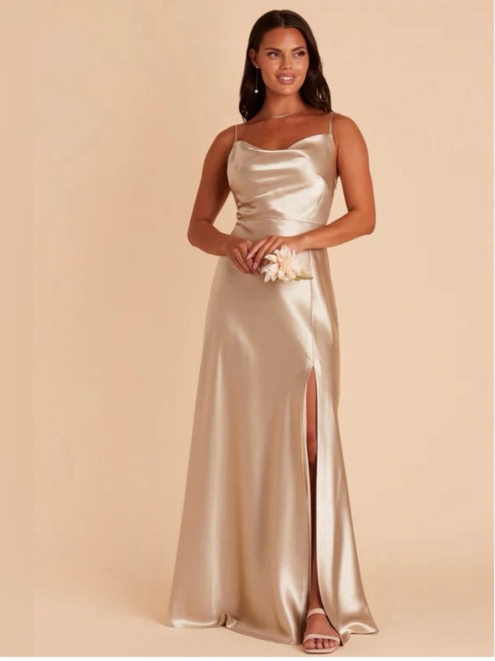 Birdy Grey Lisa Long Dress
Shiny Satin Neutral
Champagne size medium